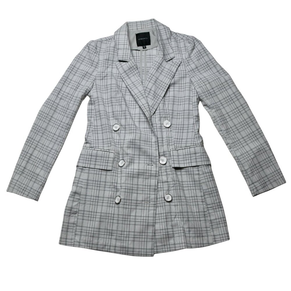 Dynamite Light Blue/Grey Plaid Blazer, size Extra Small